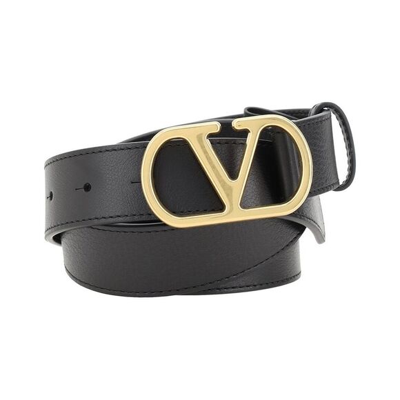 Valentino Vlogo Signature Leather Belt, Black